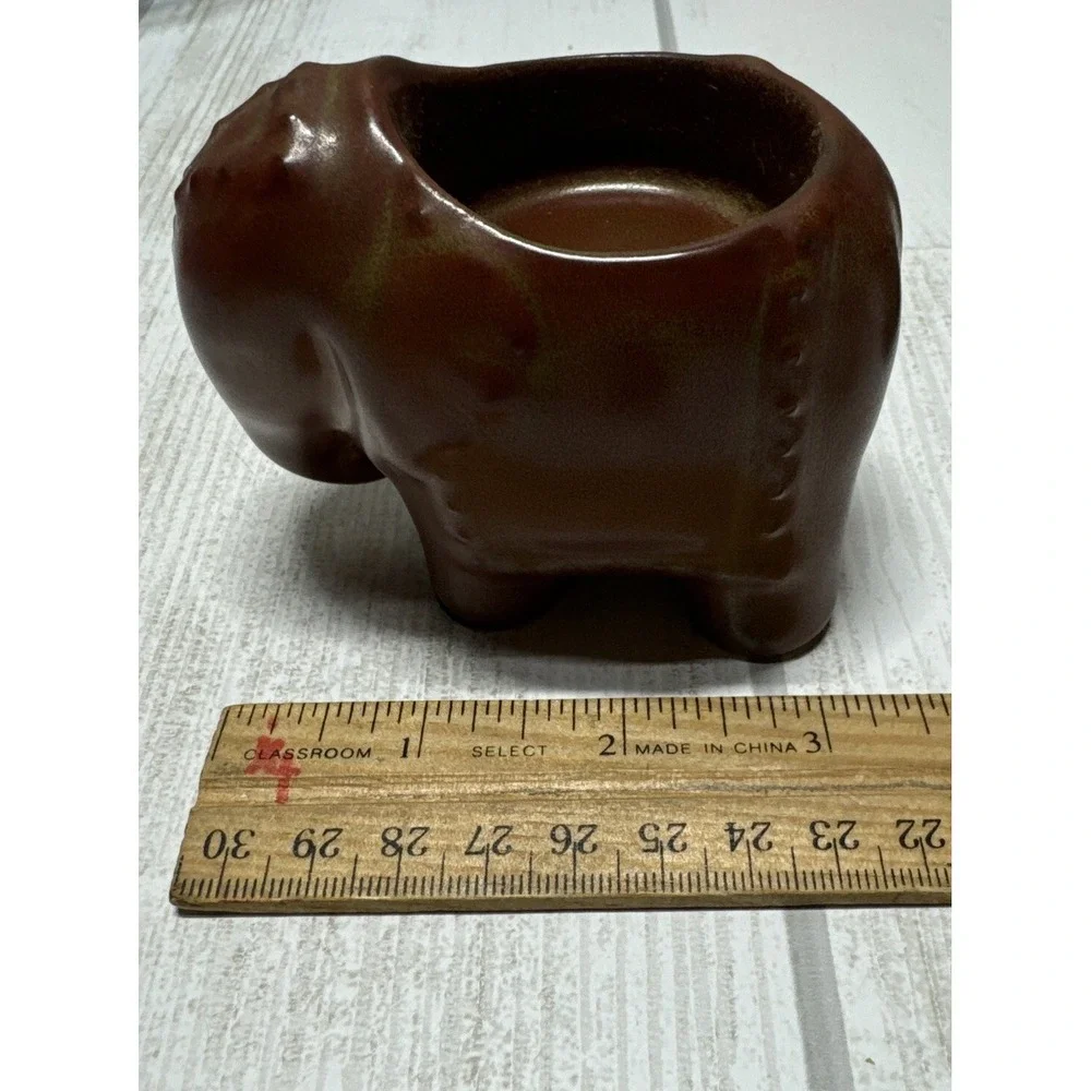 Elephant Tealight Holder Pair Partylite Ceramic Brown/Red Feng Shui Decor 4